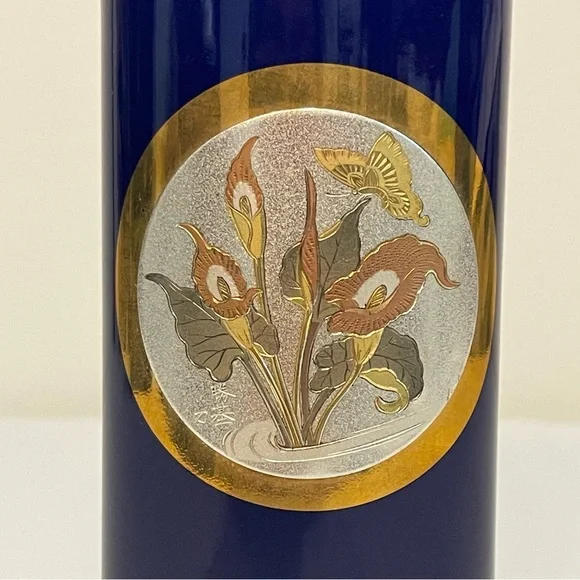 Luxurious Chokin Japan Gold Accented Blue Vase - Picture 3 of 7